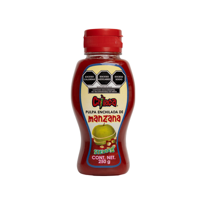 Empaque de pulpa bites manzana stevia producto con botanas enchiladas Chilaca Chilitos