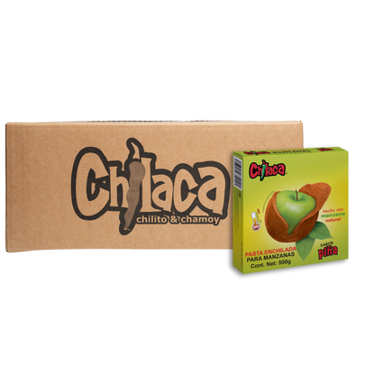 Preparación de caja de pasta para forrar manzanas en polvo con chile en polvo para manzanas Chilaca Chilitos