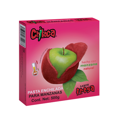 Empaque de pasta para forrar manzanas sabor fresa en polvo con enchilacador en polvo Chilaca Chilitos