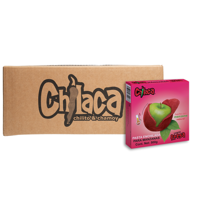 Presentación de caja de pasta para forrar manzanas en polvo con polvo para manzanas enchiladas Chilaca Chilitos