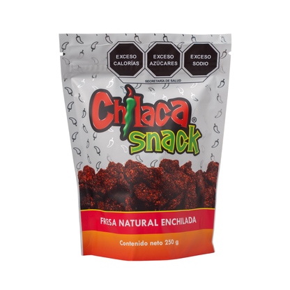 Empaque de fresa natural enchilada producto con botanas enchiladas Chilaca Chilitos