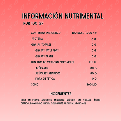 Preparación de polvo acidulado en polvo con chile en polvo para manzanas Chilaca Chilitos