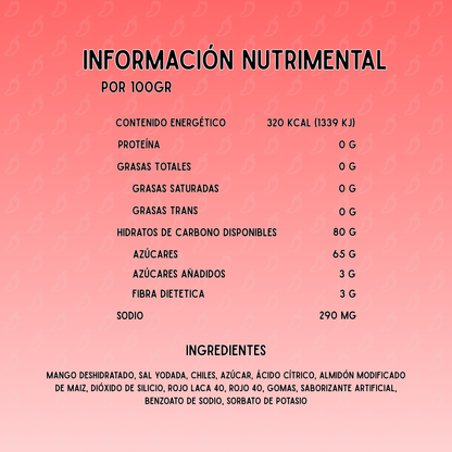 Detalle de mango natural enchilado producto con botanas enchiladas Chilaca Chilitos