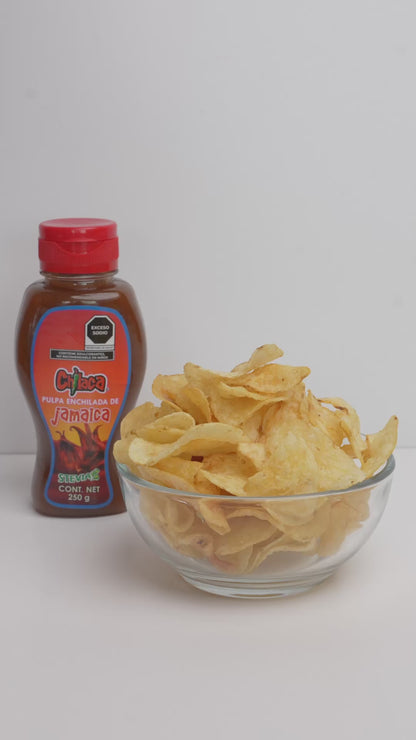Presentación de pulpa bites jamaica stevia producto con snacks con chamoy Chilaca Chilitos